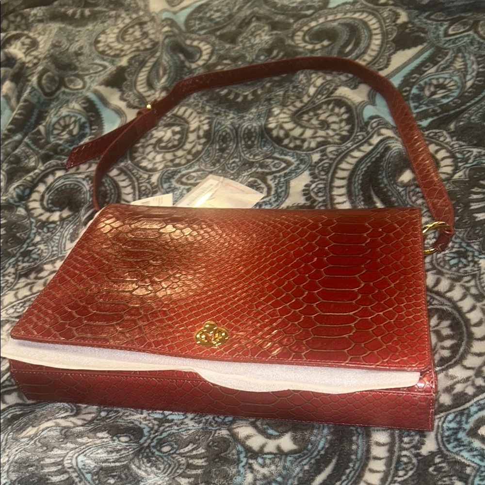HOBO Red Shoulder Bag with Crocodile Texture
